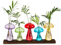 Glasseam Mushroom Plant Propagation Station: Cute Glass Terrarium Jar with Wooden Stand Unqiue Planters for Indoor Plants Hydroponic Glass Bud Flower Vase for Home Office Decor for Women