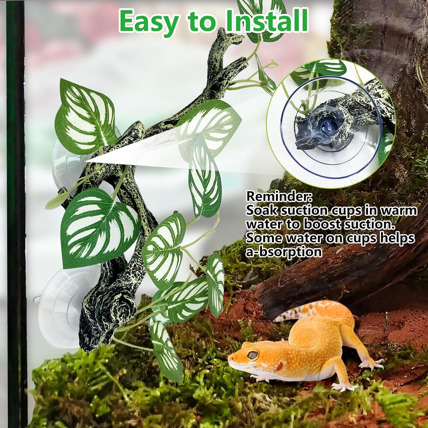 kathson 4 PCS Reptile Corner Branch Resin Snake Climb Tree Branch Decor Reptile Branches for Climbing with Suction Cups Frog Terrarium Plants for Lizard Bearded Dragons Gecko