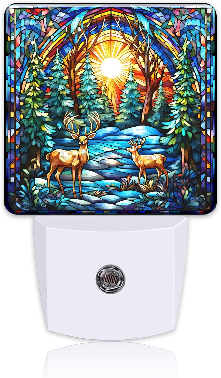 Plug in Night Lights Christmas Stained Glass Deer Nightlight Plug Into Wall Dusk to Dawn Sensor LED Night Light for Kid Girls Boys Women Room Decor,Hallway,Kitchen,Bathroom,Nursery,Stairs