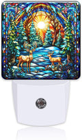 Plug in Night Lights Christmas Stained Glass Deer Nightlight Plug Into Wall Dusk to Dawn Sensor LED Night Light for Kid Girls Boys Women Room Decor,Hallway,Kitchen,Bathroom,Nursery,Stairs
