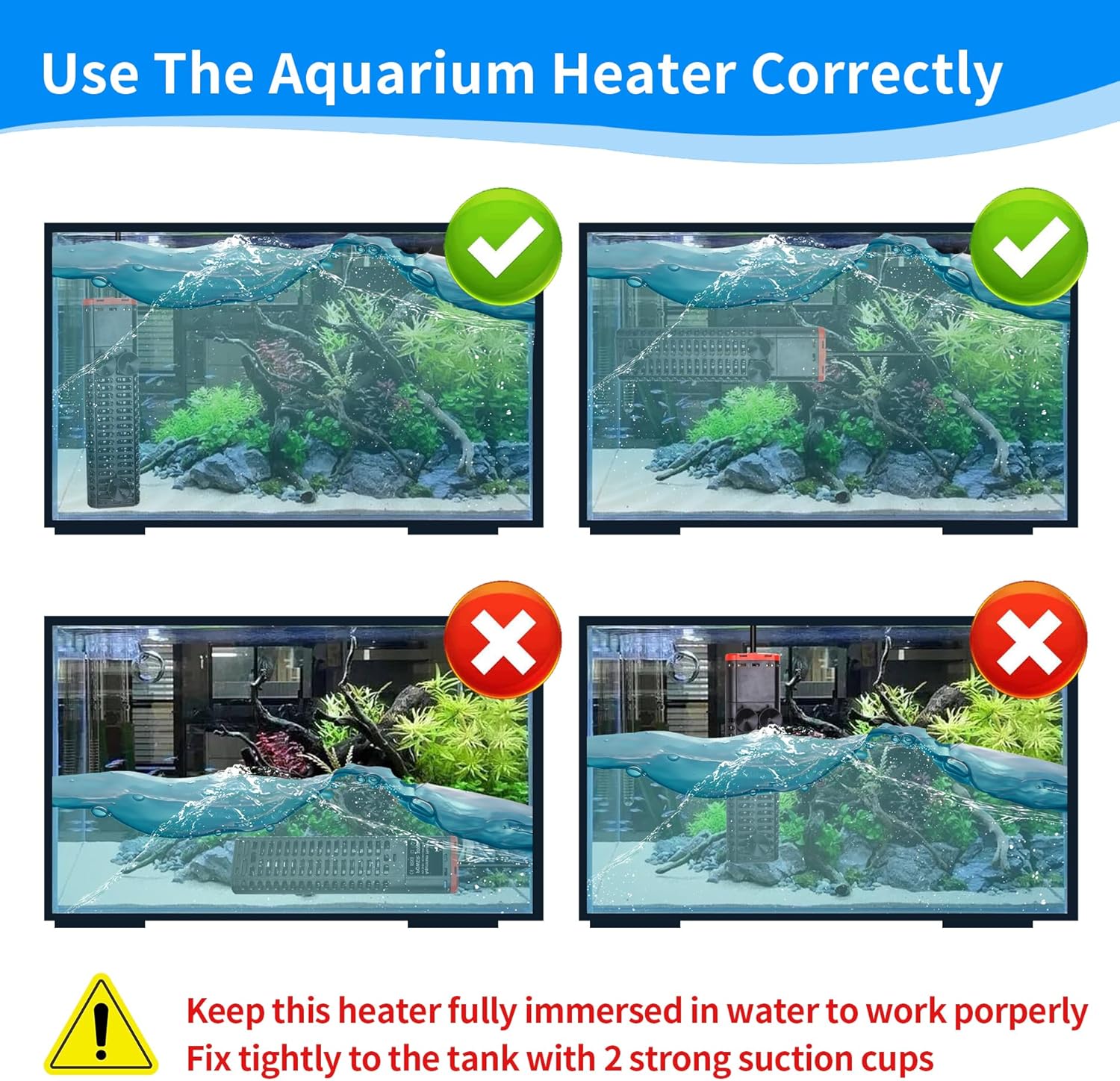 Aquarium Heater 800W Submersible Fish Tank Heater with Double Quartz Tubes and LED Display Temperature Controller for 80-220 Gallon, Suitable for Saltwater and Freshwater