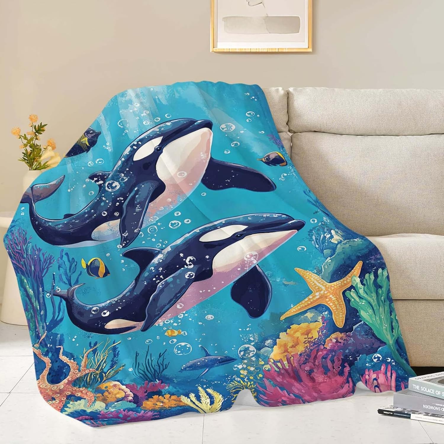 Whale Throw Blanket Ocean Whale Stuff Gifts for Kids Girls Boys Adults Women Man Soft Cozy Warm Plush Fluffy Fuzzy Fleece Blanket Decor 50''X60''