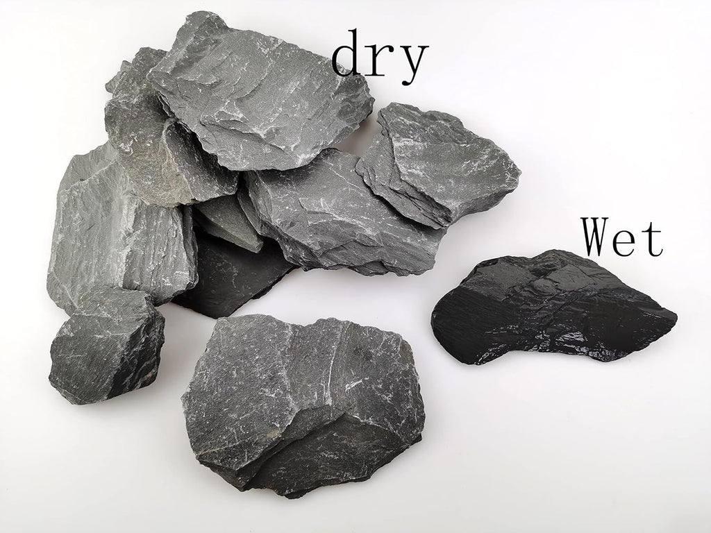 Voulosimi Natural Slate Rocks PH Neutral Stone Perfect Rocks for Aquariums, Landscaping Model,Tank Decoration,Amphibian Enclosures (3.5 LB, 5-7 inch)