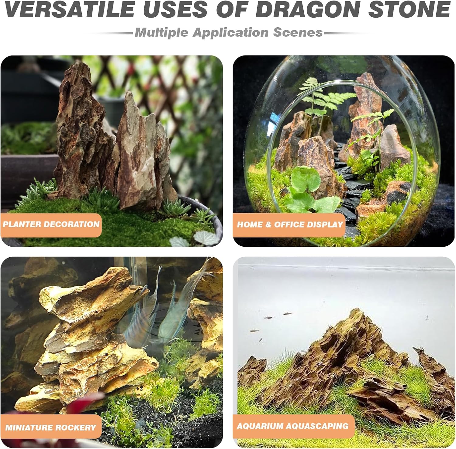 Unocho Aquarium Rocks Natural Dragon Stone Seiryu Rocks 20lb Fish Tank Rocks for Aquariums Landscaping Model Tank Decoration Paludarium Amphibian Enclosures(2-8 inches)
