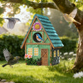 Bird Houses for Outside Cottage-Style Hanging Birdhouse with Flower Accents – Hand-Painted Resin Decorative Bird House for Outdoors for Hummingbird Finches Cardinals Bird Nesting Garden, Patio, Yard
