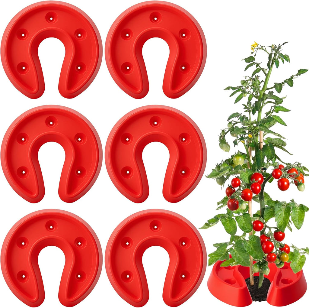 Adnee 6 Pcs Tomato Watering Trays, Surrounding Tomato Automator Tray, Red Tomato Ring Tray for Plant Vegetables Water Conservation and Weed Control
