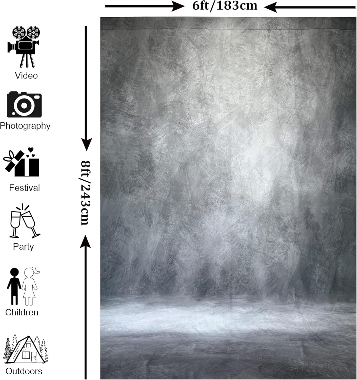 Abstract Professional Photography Backdrop for Portrait Photo Props Booth Background Photoshoot Studio with Polyester Fabric Roller Pocket on Top (6x8ft,Grey,No Stand)
