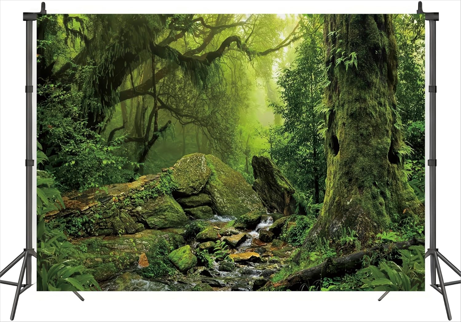 Enchanted Forest Backdrop 7x5ft Foggy Jungle Rainforest Mossy Trees Creek Nature Scenic Backdrop Fairytale Virgin Forest Backdrops for Wild One Safari Birthday Baby Shower Wedding VBS Party Decor