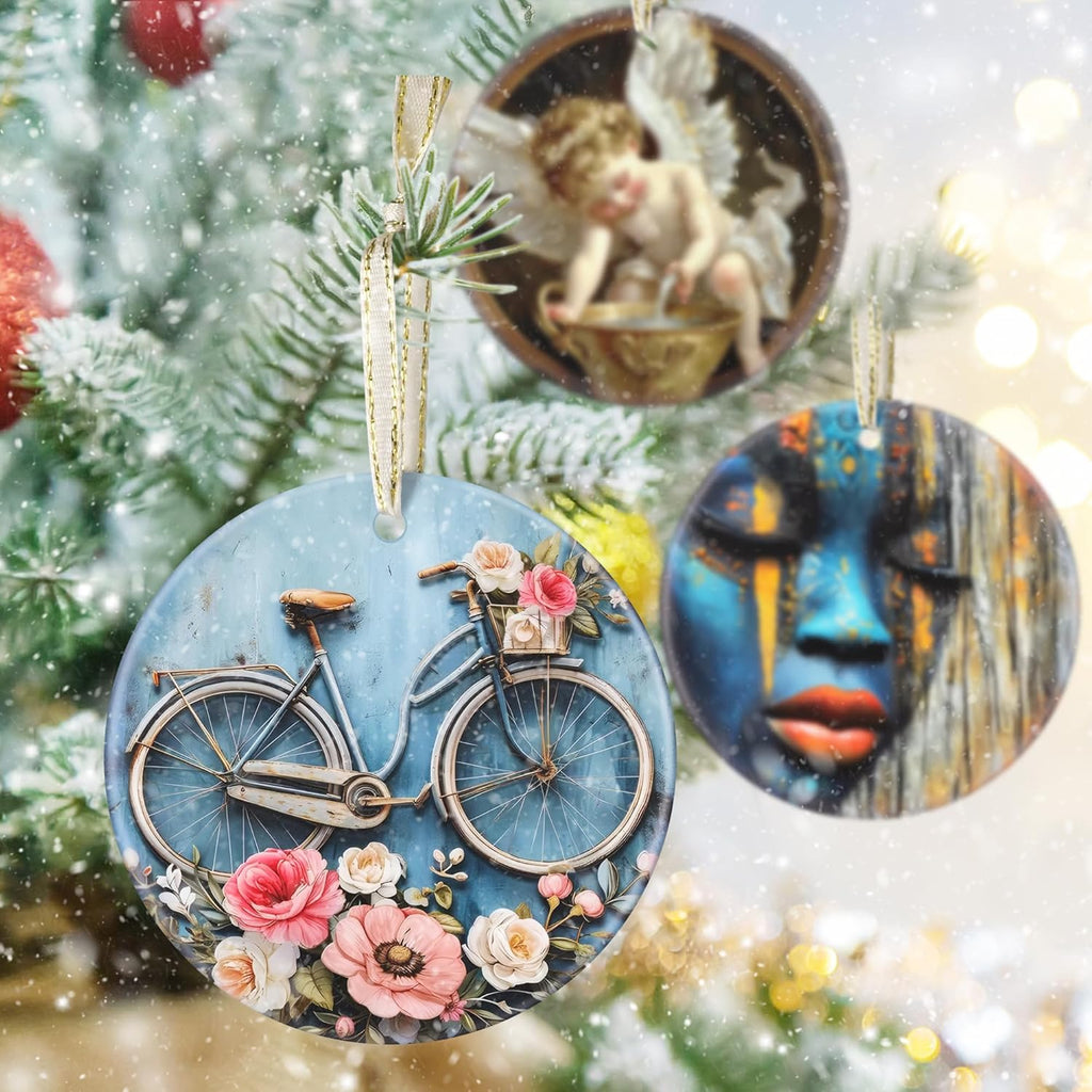 3.5" Ceramic Christmas Ornaments, Christmas Tree Ornaments, Heirloom Keepsake, Gift Exchange, Gift Idea, Bauble Present - Bicycle