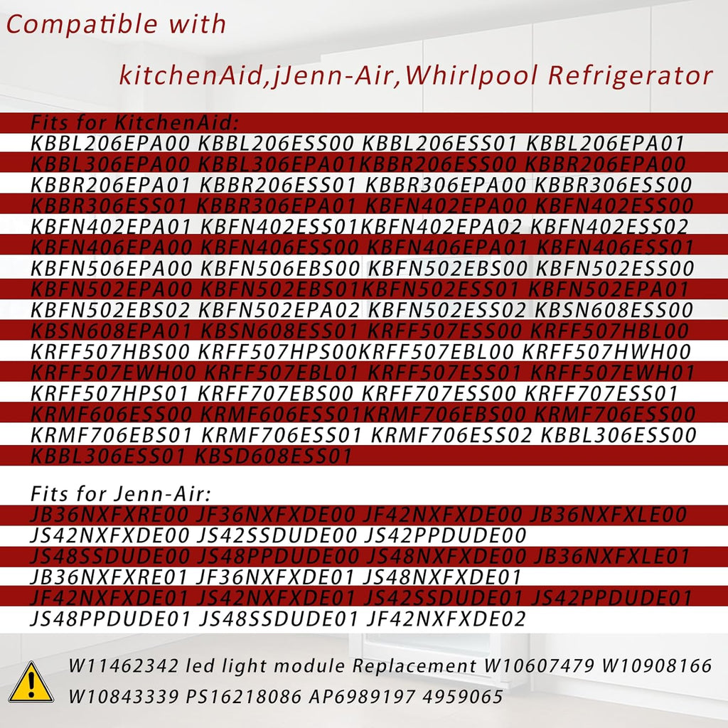2025 Upgrade W11462342 Refrigerator LED Light Module*5 Replacement W10607479 W10908166 W10843339 PS16218086 AP6989197 4959065 Compatible with Whirlpool Kitchenaid Kenmore Refrigerator 2-Year Qa