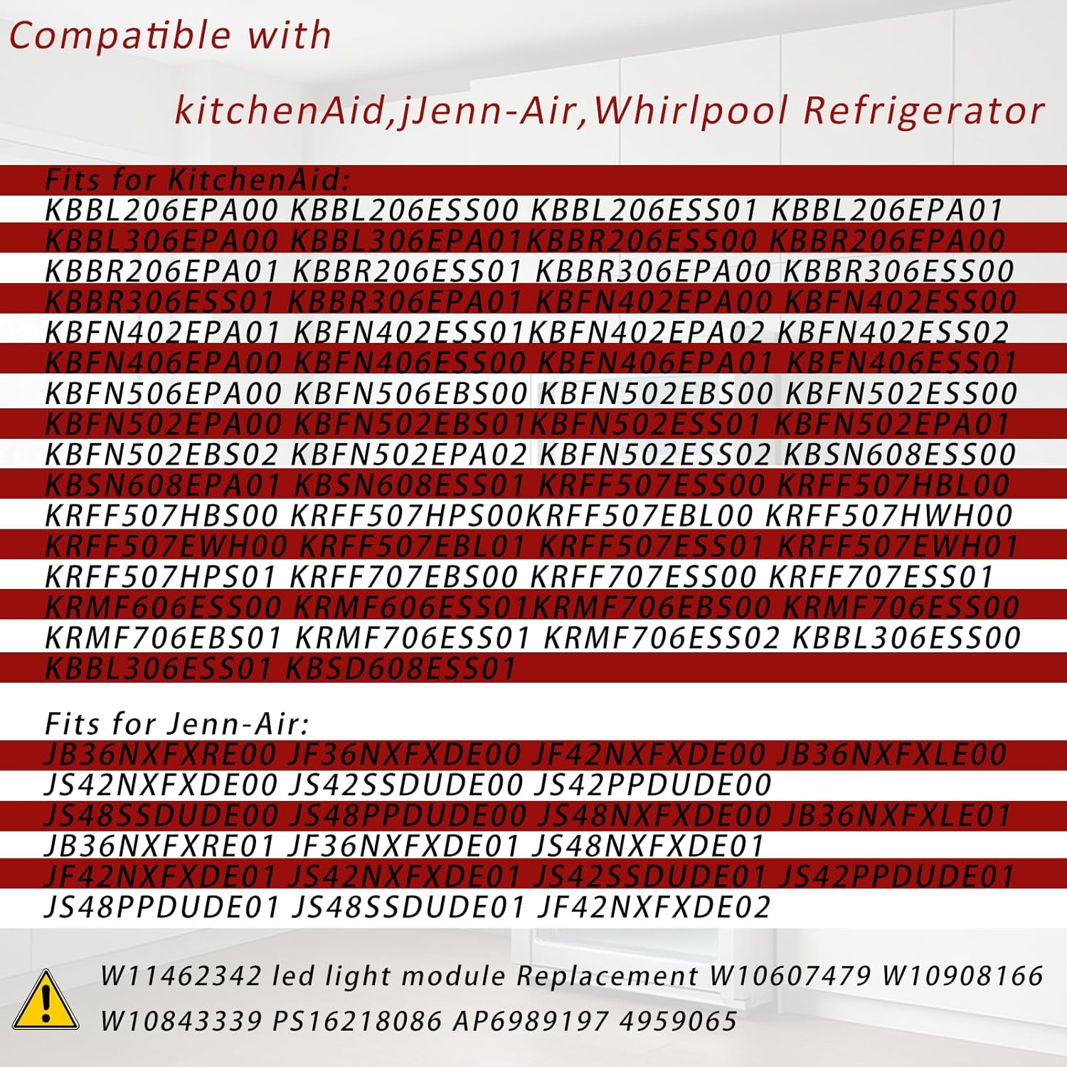 2025 Upgrade W11462342 Refrigerator LED Light Module*5 Replacement W10607479 W10908166 W10843339 PS16218086 AP6989197 4959065 Compatible with Whirlpool Kitchenaid Kenmore Refrigerator 2-Year Qa