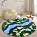 Aesthetic 3D Moss Rug, Blue Super Absorbent Non-Slip Microfiber Grass Mat for Playroom, Groud Shaped Green Carpet for Forest Bath Mat, Circle Cute Tufted Area Rug Trendy Rugs for Bedroom 31x31IN