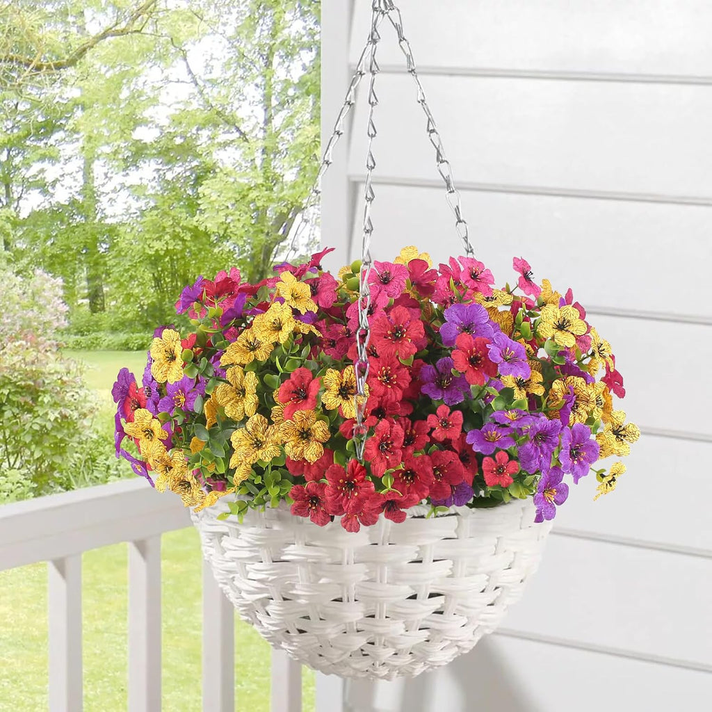 12 Bundles Artificial Faux Flowers, UV-Resistant Silk Fake Plants Spring Summer Decoration Indoor Outdoor Decor for Home, Porch, Balcony, Lawn, Yard - Spring, Summer, Fall, All Seasons (Mix)