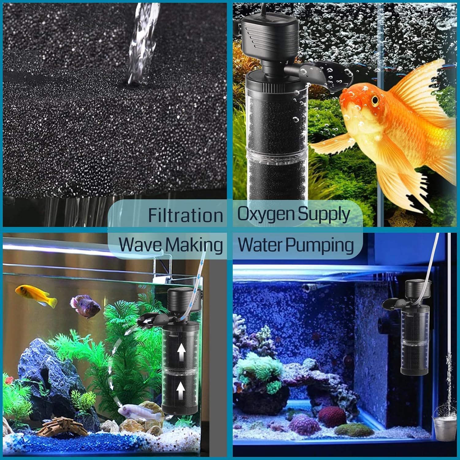 XpertMatic 15W Aquarium Filter 2 Stages 238 GPH (900L/h) for Up to 70 Gallon Fish Tank, Submersible Internal Tank Filter and Water Pump, Power Filter for Fish Tank, Aquarium, Pond, SainSmart