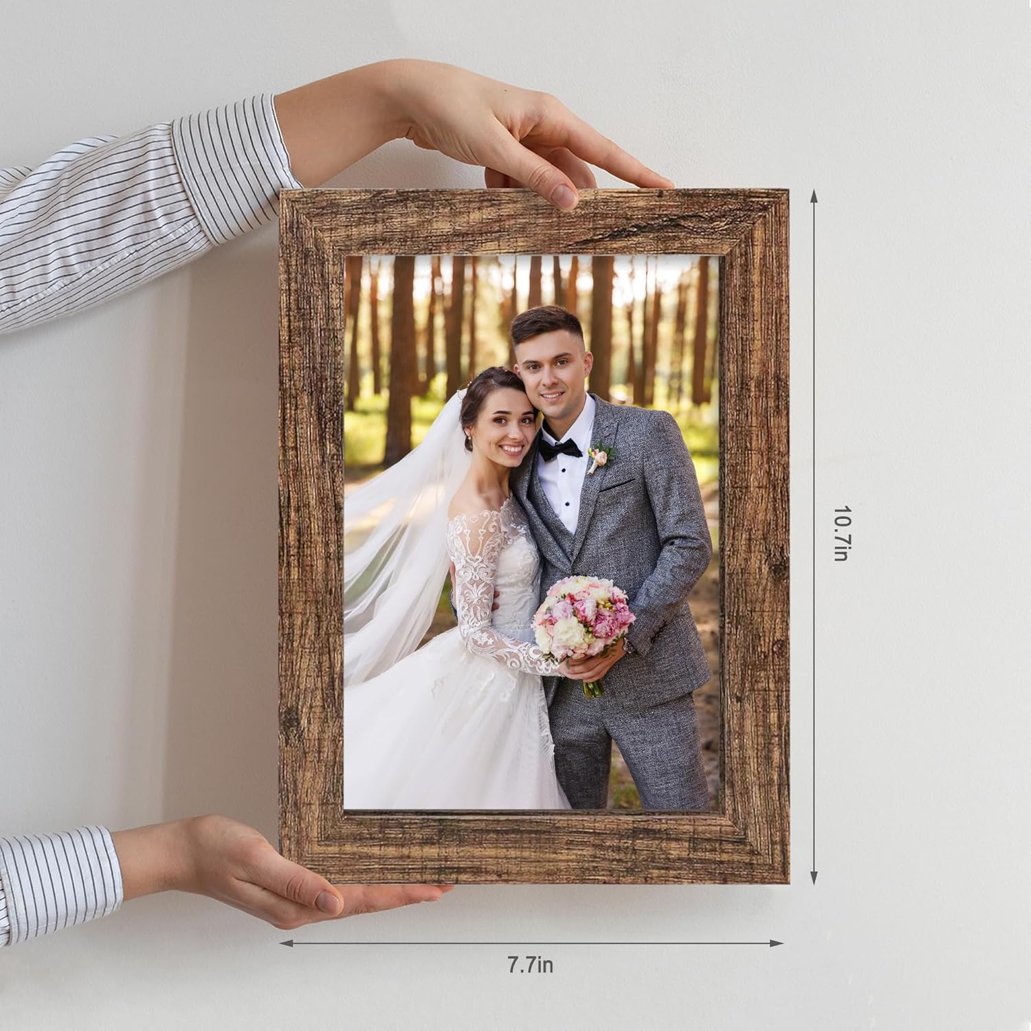 6x9 Picture Frame Set of 4, Made of Real Glass and Rustic Brown Wooden Frame - 6 by 9 Photo for Wall or Tabletop Display