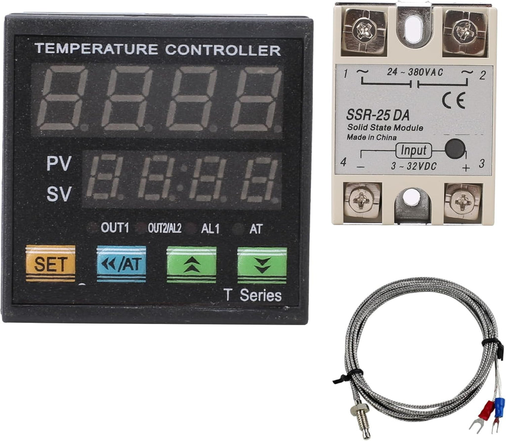 PID Temperature Controller Industrial Automation Control Meter Indicator, Jaybva High Voltage 100V to 240V PID Thermostat with K Thermocouple 25A SSR Fahrenheit and C Display Alarm Output TC RTD Input
