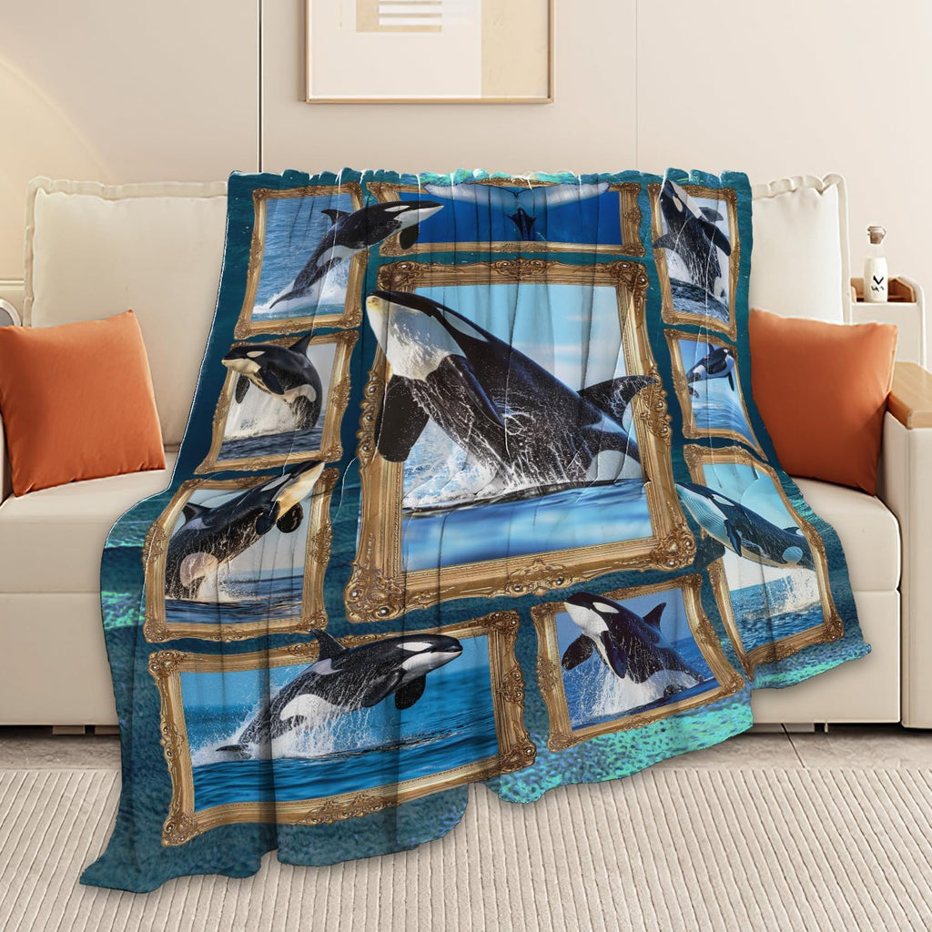 Orca Blanket Ocean Whale Throw Blanket Gifts for Girls Women Kids Boys Adults Men Super Soft Cozy Plush Fluffy Fuzzy Fleece Blanket Home Decor 40''X50''
