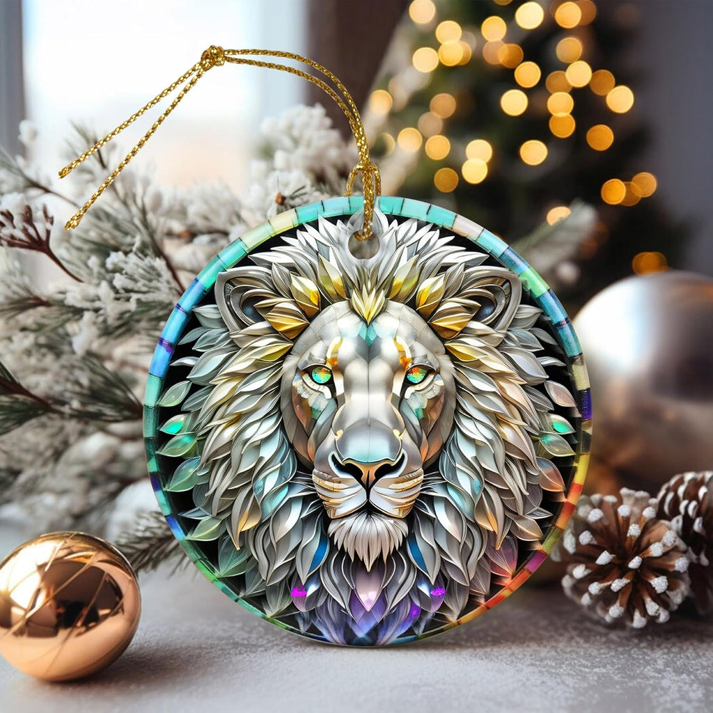 Stained Ceramic Lion Ornament - Lion Christmas Ornaments - Christmas Tree Ornaments - Christmas Decorations - Lion Decor for Office, Room, Home - Holiday Present Ideas