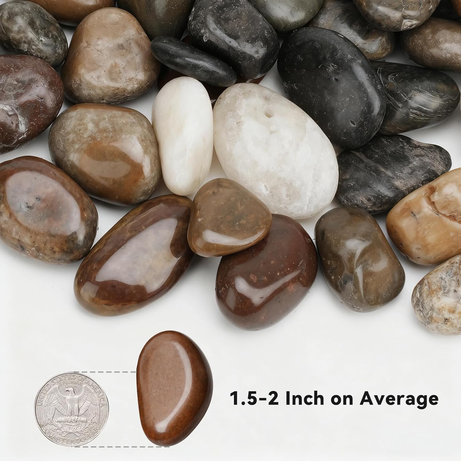 Onlyfire 10lb Polished Pebbles, 1.5"-2" Natural Decorative Mixed Color River Rocks Aquarium Gravel Stones for Landscaping, Indoor Plants, Vase, Succulent, Fish Tank