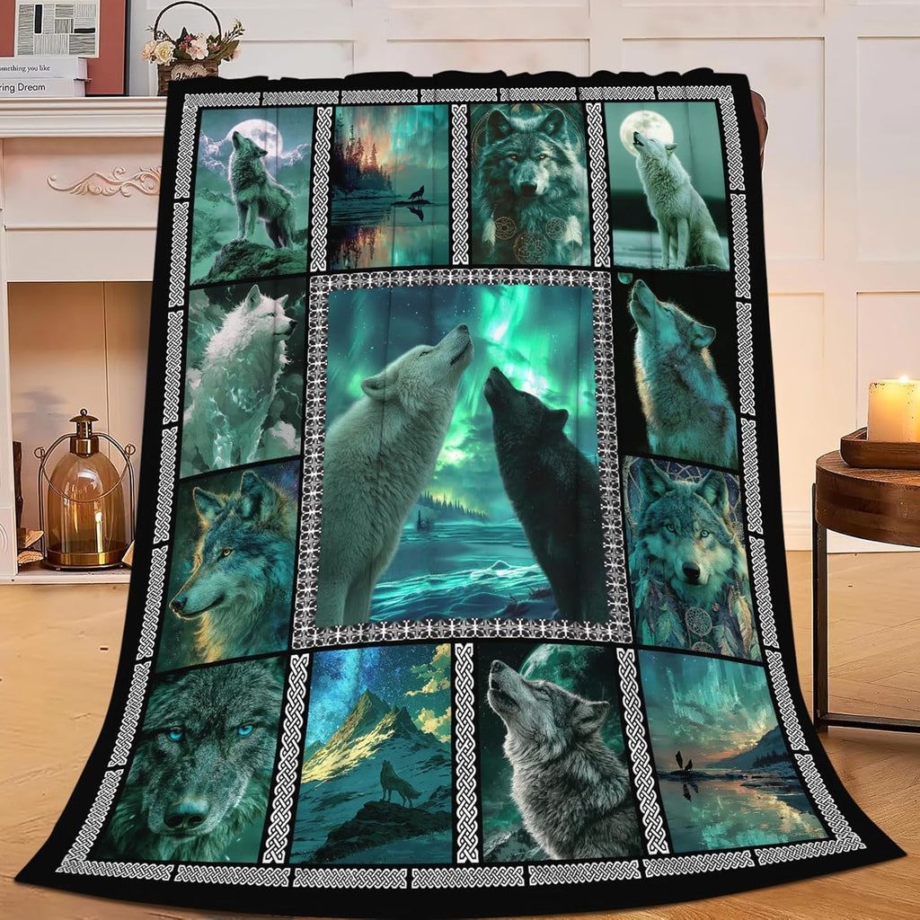 Wolf Throw Blanket Wolf Stuff Gifts for Kids Girls Boys Adults Women Men Soft Cozy Warm Plush Fluffy Fuzzy Fleece Blanket Decor 60''X80''