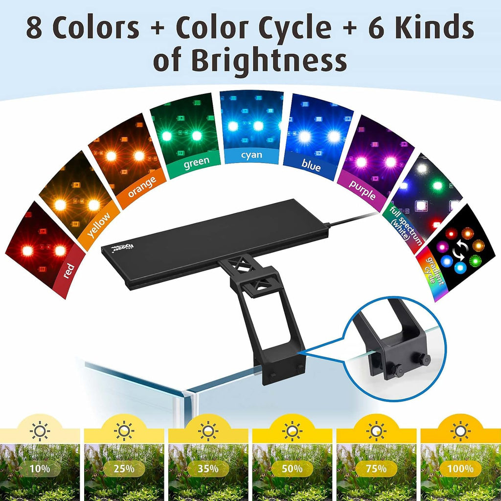 hygger Clip On Full Spectrum Aquarium LED Light, 14W Day-Night Dual Timer Sunrise-Day-Sunset-Moon Fish Tank Light, Adjustable Timer Brightness with 9 Colors for Planted Tank