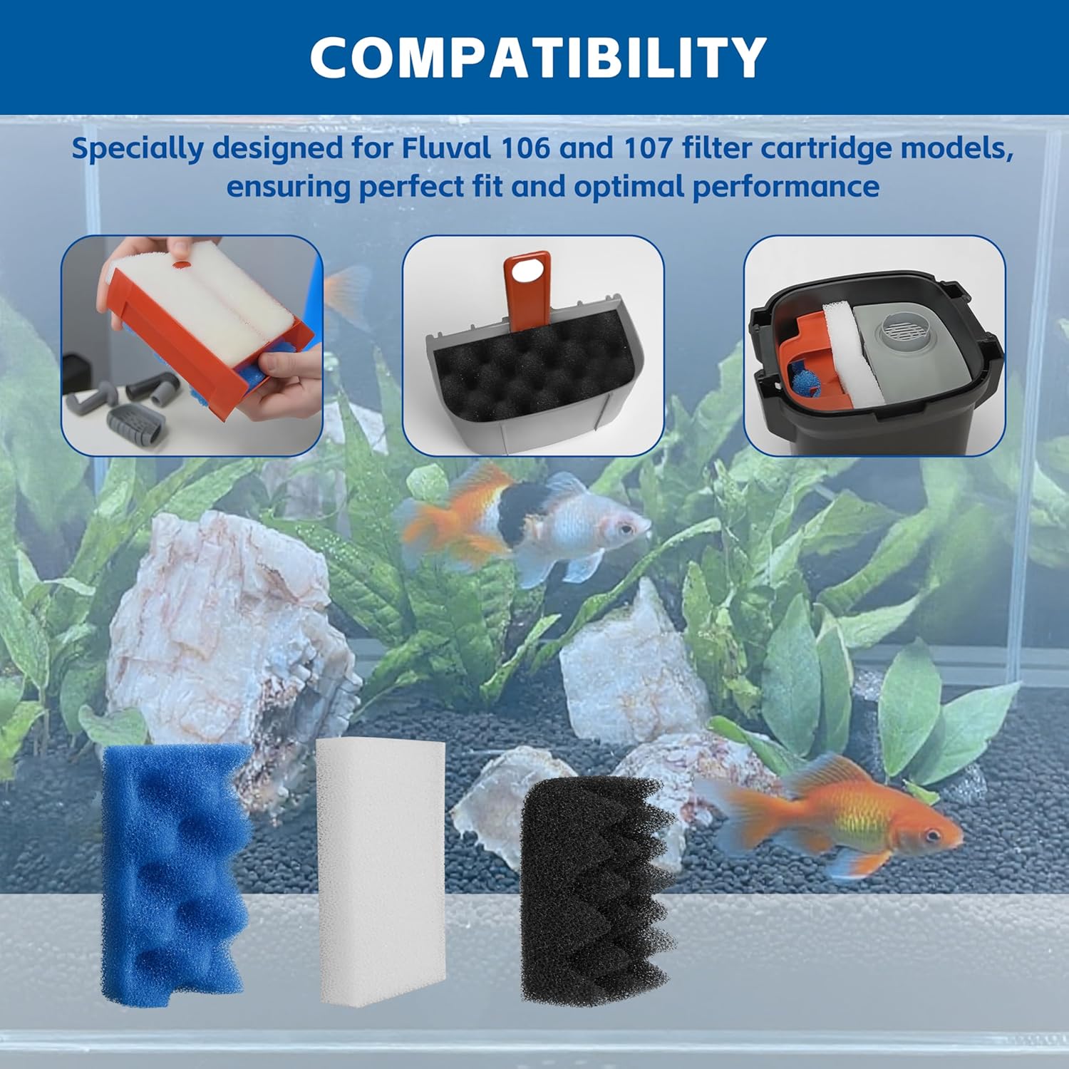 Bio Foam for Fluval 106/107 Value Pack,10 pc Replacement Filter Media