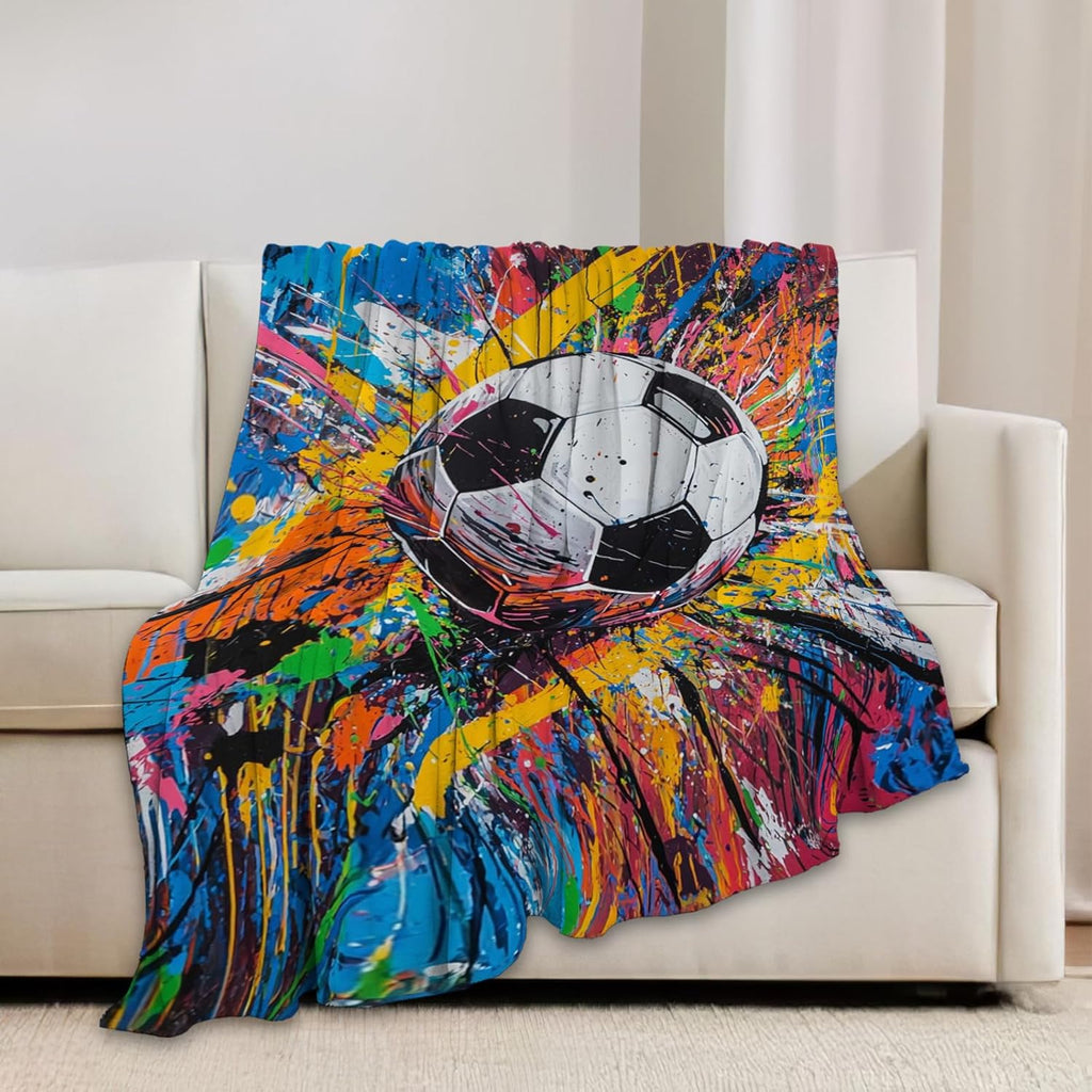 Graffiti Soccer Blanket Banksy Sport Throw Blankets Gifts for Girls Boys Kids Soccer Lover Soft Cozy Fleece Plush for Couch Sofa Bed 80"x60"