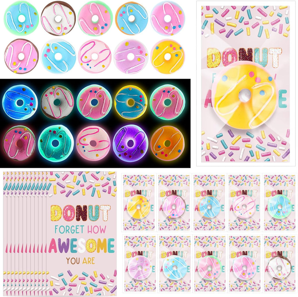 Wettarn 20 Sets Emotional Luminous Donut Stress Ball Gifts Bulk Office Christmas Appreciation Gift Cute Donut Squeeze Mini Stress Relief Ball Inspirational Card for Coworker Employee Nurse Staff