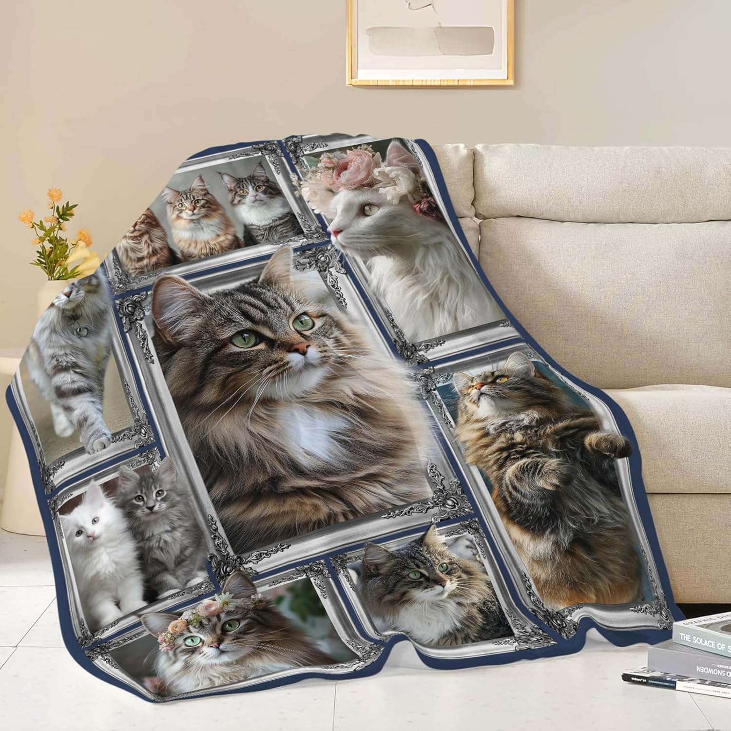 Maine Coon Cat Blanket Cute Kitten Throw Blankets Gifts for Girls Boys Kids Cat Lover Soft Cozy Fleece Plush for Couch Sofa Bed 80"x60"