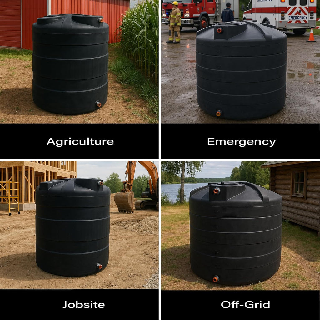 2500 Gallon Vertical Water Storage Tank, Plastic Water Tank for Collection, Holding, and Storage, UV-Resistant, for Rainwater Harvesting, Agricultural, RV, Emergency, and General Use