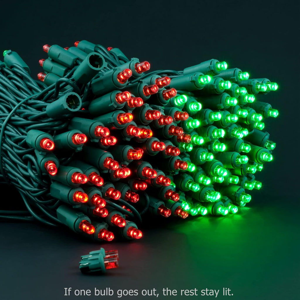 YULETIME 200 Red & Green Wide Angle LED Christmas Lights, 66 Feet Green Wire UL Certified 5mm Holiday String Light Set (Red & Green)