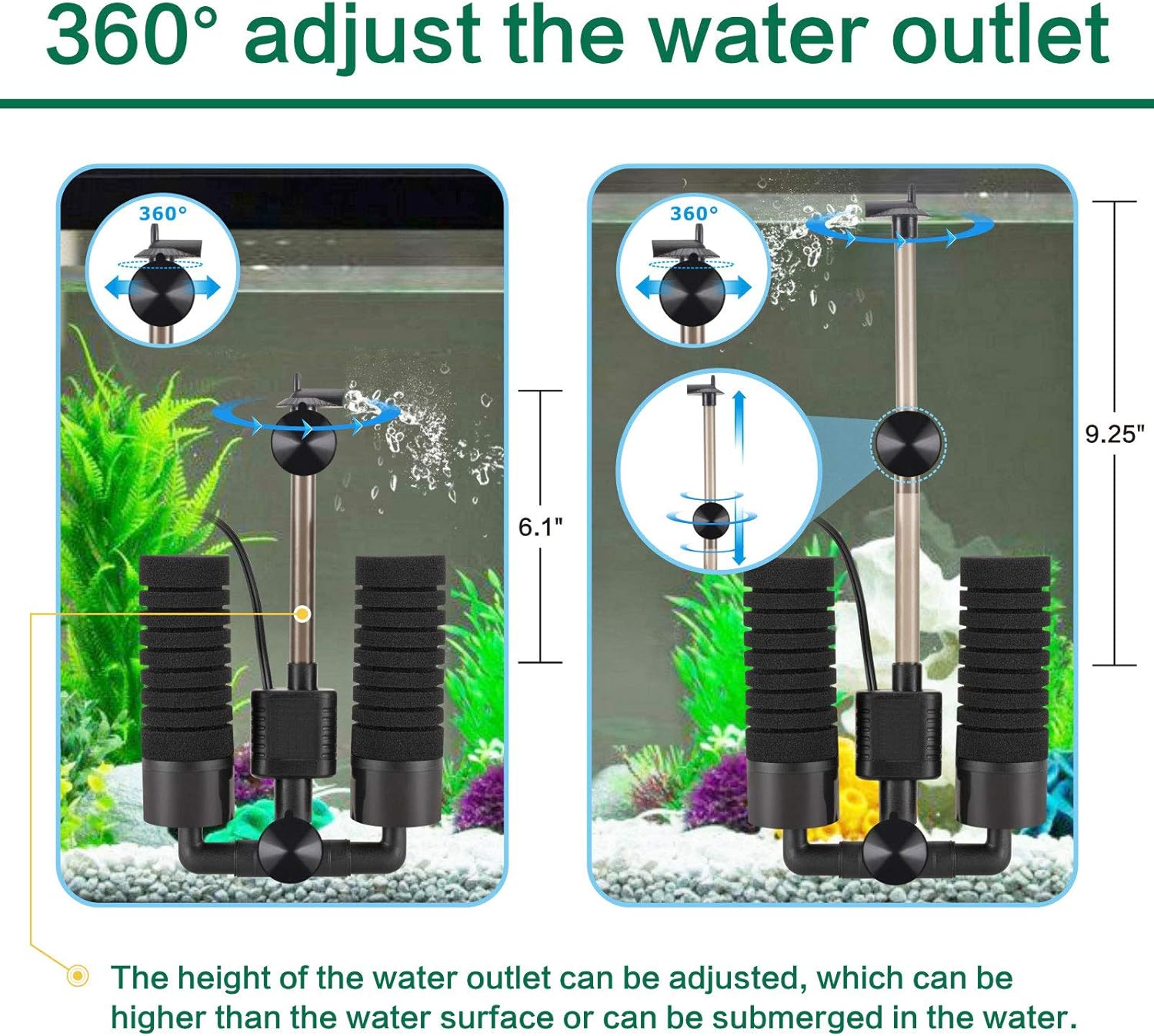AQQA Aquarium Electric Power Sponge Filter,3W/5W Silence Submersible Foam Filter,Sponges Bio Ceramic Media Balls Double Filter for Saltwater Freshwater Fish Tank (M)