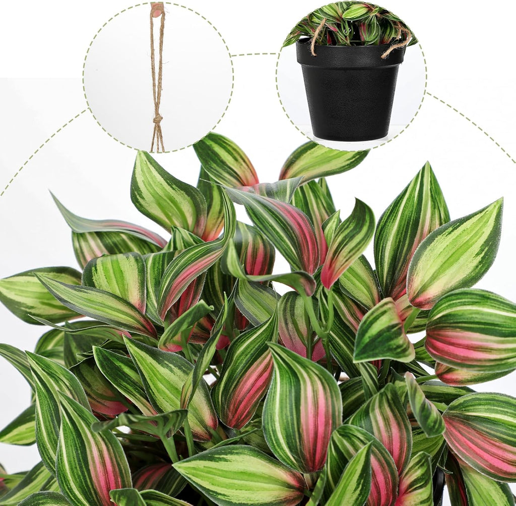 Briful Artificial Hanging Plants in Black Pot 17.7" Lifelike Trailing Faux Watermelon Peperomia Silk Plant with Cascading Greenery Fake Hanging Greenery for Indoor & Outdoor Home Garden Décor