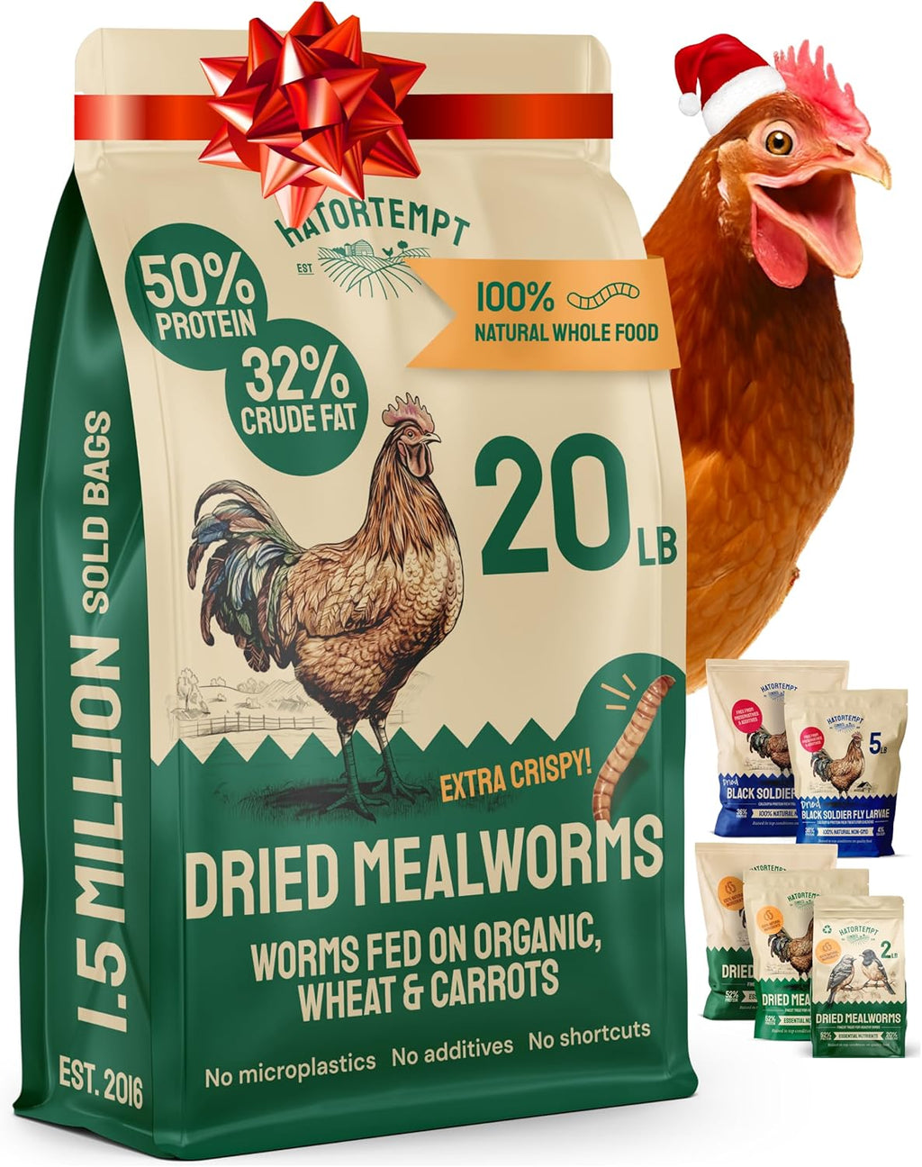 Hatortempt Dried Mealworm Bird Food - 20 Lb Bulk Pack - High Protein Poultry & Chicken Feed - Duck Food & Wild Bird Feed & Quail Treats