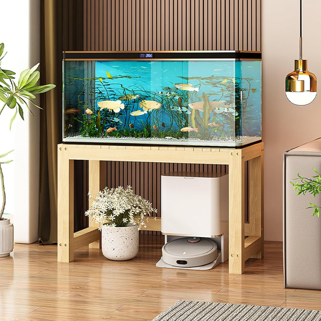 FORRTY Solid Wood Aquarium Stand – Heavy Duty Wooden Fish Tank Stand | Reptile Cage Stand | Indoor Plant Stand | Printer Table | Multi-Purpose Storage Rack | Brown/Natural | 12"-59"(30-150cm) Width(Wo
