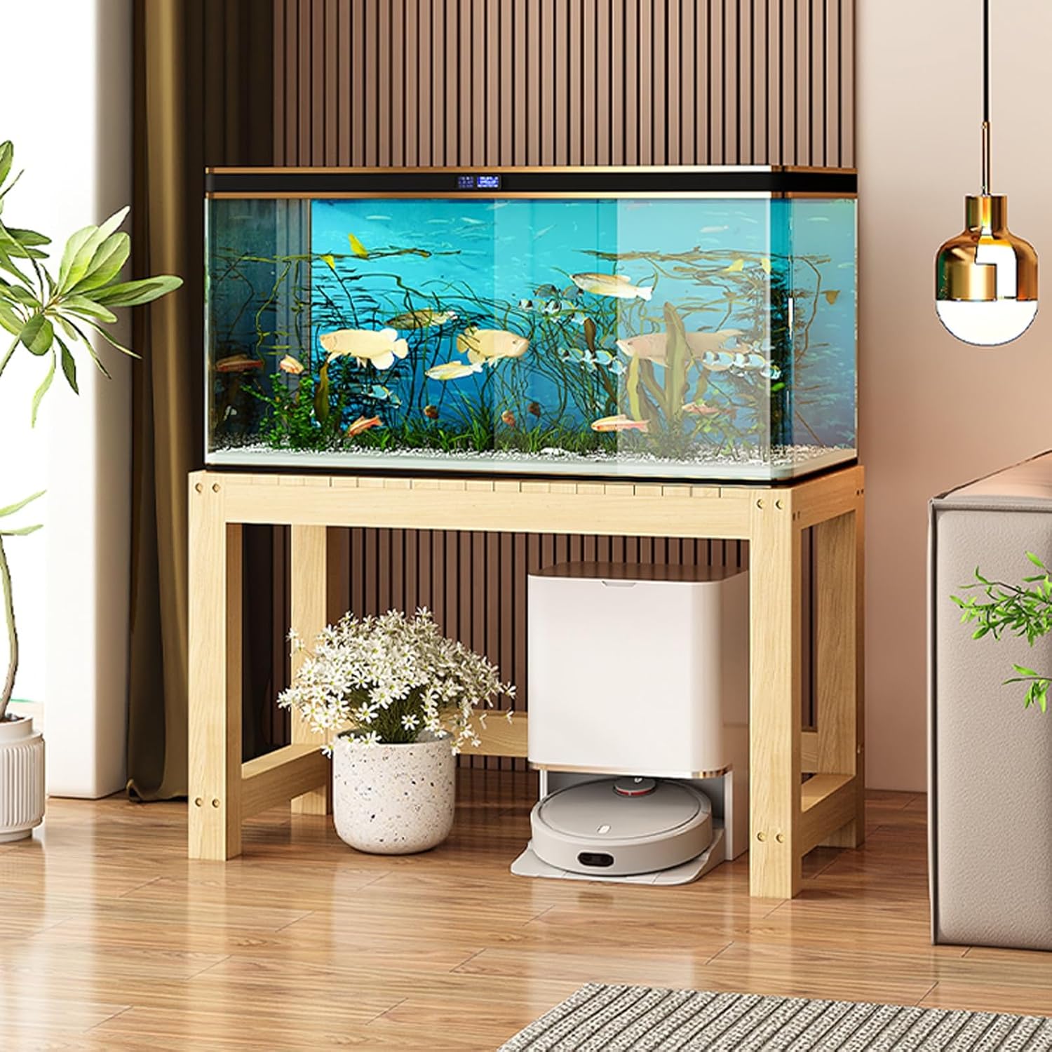 FORRTY Solid Wood Aquarium Stand – Heavy Duty Wooden Fish Tank Stand | Reptile Cage Stand | Indoor Plant Stand | Printer Table | Multi-Purpose Storage Rack | Brown/Natural | 12"-59"(30-150cm) Width(Wo