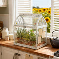 Large House Shape Glass Terrarium with Acrylic Lid, White Geometric Greenhouse - Style Planter for Ferns, Succulents, Air Plants, Handmade Indoor Tabletop Decor (Terrarium Only)