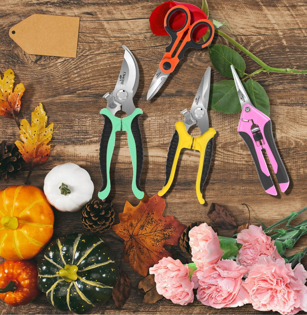 4-Pack Multifunctional Garden Scissors Set-Stainless Steel Pruning &Floral Shears with One-Piece Handle Blades for Tree Pruning, Flower Trimming, and Fruit Picking Tasks at Home&Garden Tool.