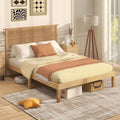 Giantex Rattan Full Bed Frame with Rattan Headboard, Boho Solid Wood Platform Bed with Wooden Slats, 12 Inch Full Size Bed Frame with Storage Underneath, No Box Spring Needed, Natural