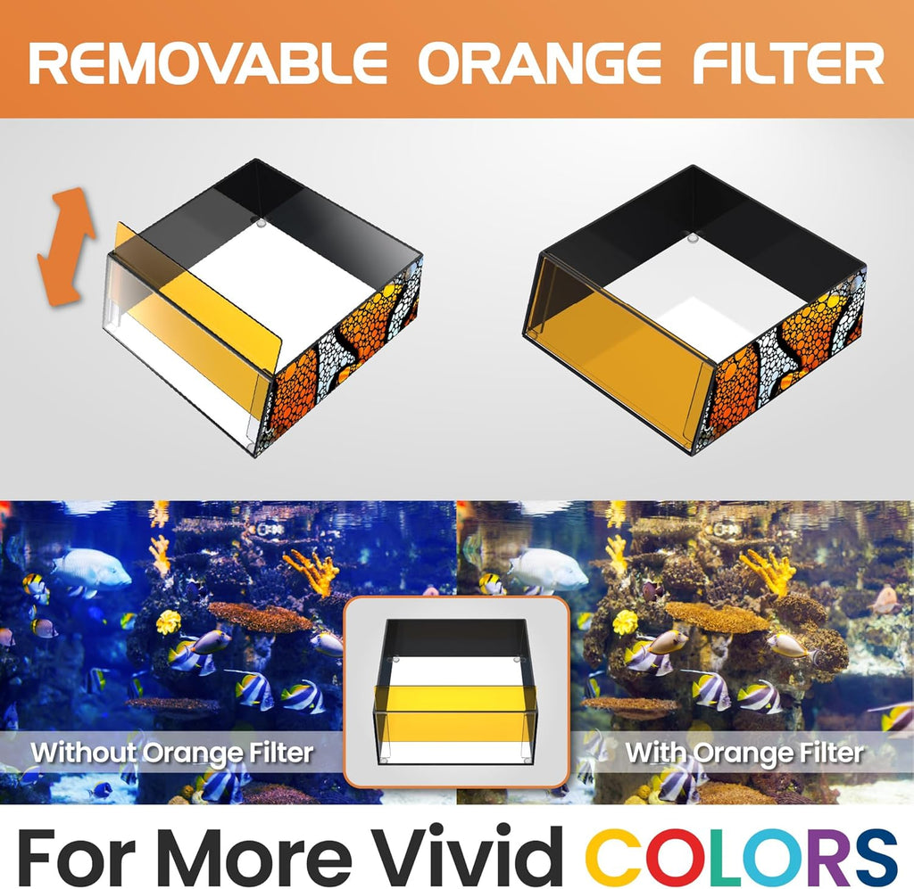 Flipper Ultra Clear Aquarium Top Down Underwater Viewer with Removable Orange Filter for Coral and Fish Observation - Aquarium Filter with Unique Artwork Box - Ideal for Color Coral and Reef Pictures