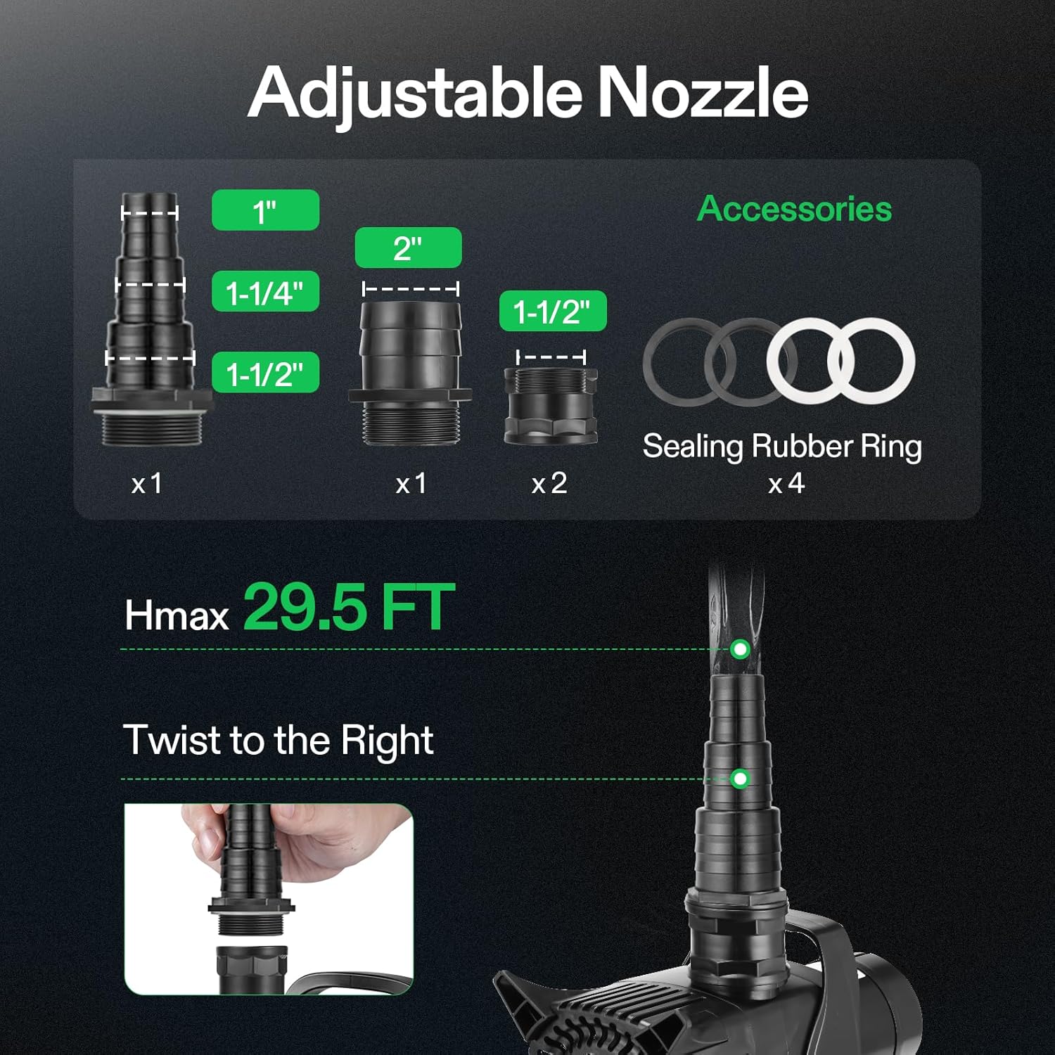 VIVOSUN 5284 GPH Submersible Water Pump, 400W Pond Pump, Ultra Quiet Aquarium Pump with 29.5FT Lift Height for Pond, Waterfall, Fish Tank, Statuary, Hydroponic