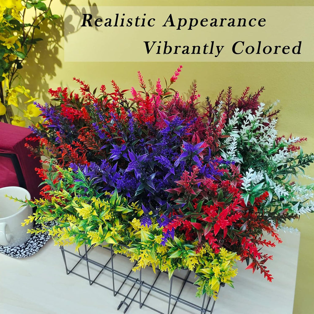 21 Bundles Faux Plants Outdoor Fake Flowers Artificial Flowers Fake Shrubs Greenery Bushes Bouquet UV Resistant Faux Bushes Plastic for Home Garden Decor (7 Colors)