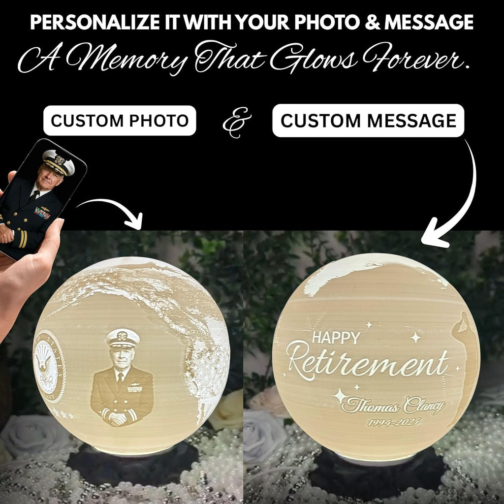 Personalized U.S. Navy Moon Lamp with Custom Photo & Text - Custom Army Moon Night Light with U.S. Navy Logo - Gift for Sailors, Veterans, Soldiers & Military Families