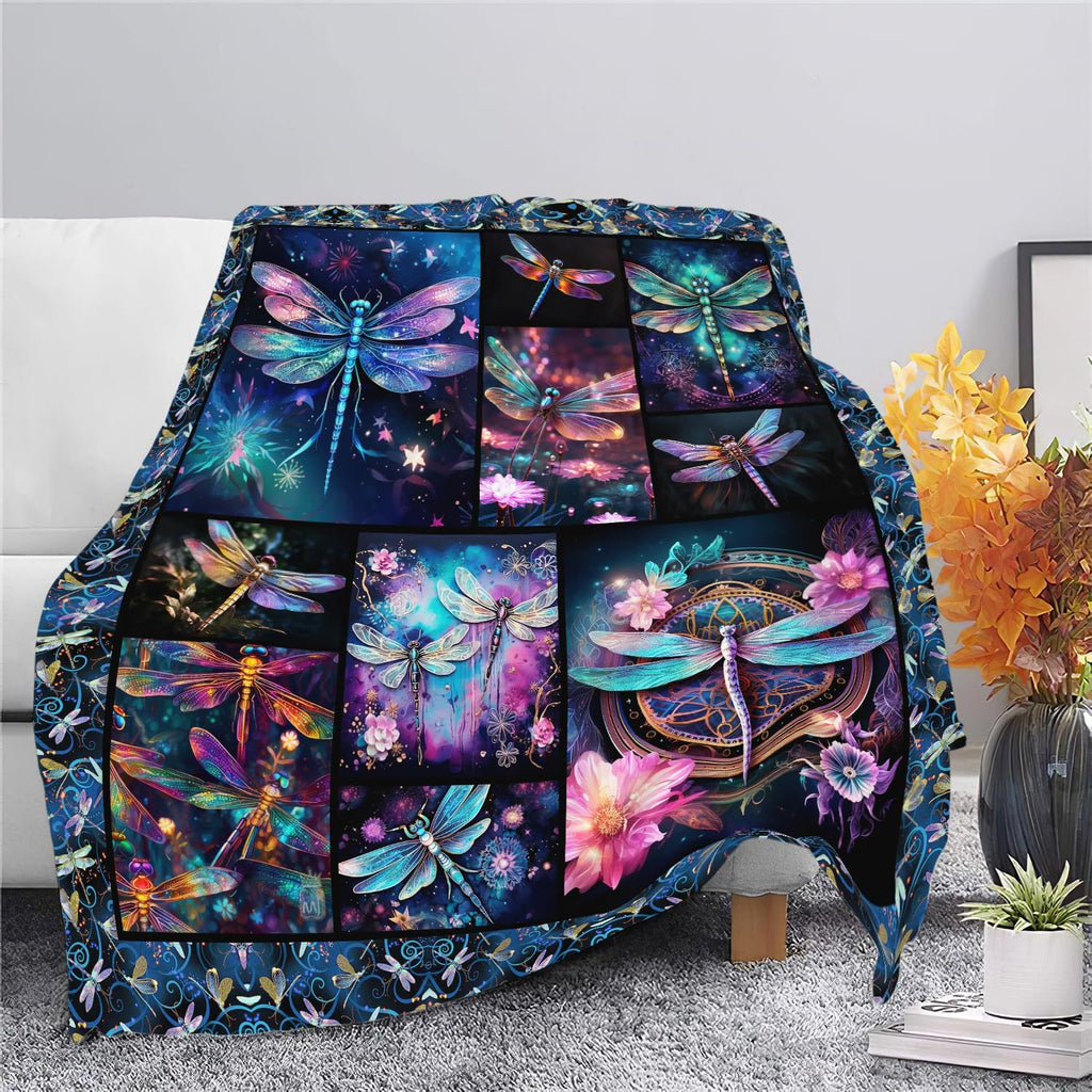 Dragonfly Blanket Dragonfly Throw Blanket Gifts for Women Men Boys Girls Kids Adults Super Soft Cozy Plush Fluffy Fuzzy Fleece Blanket Home Decor 60''X80''