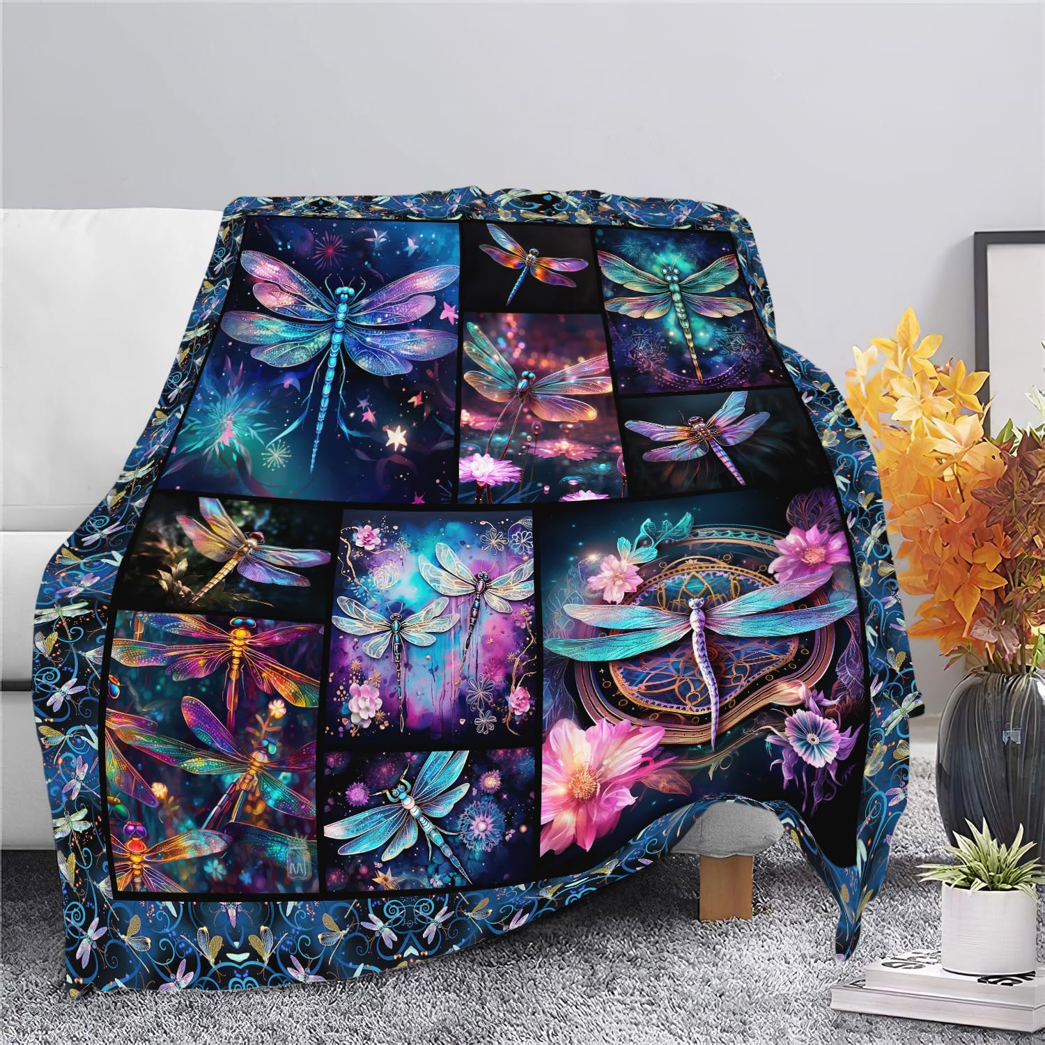 Dragonfly Blanket Dragonfly Throw Blanket Gifts for Women Men Boys Girls Kids Adults Super Soft Cozy Plush Fluffy Fuzzy Fleece Blanket Home Decor 50''X60''
