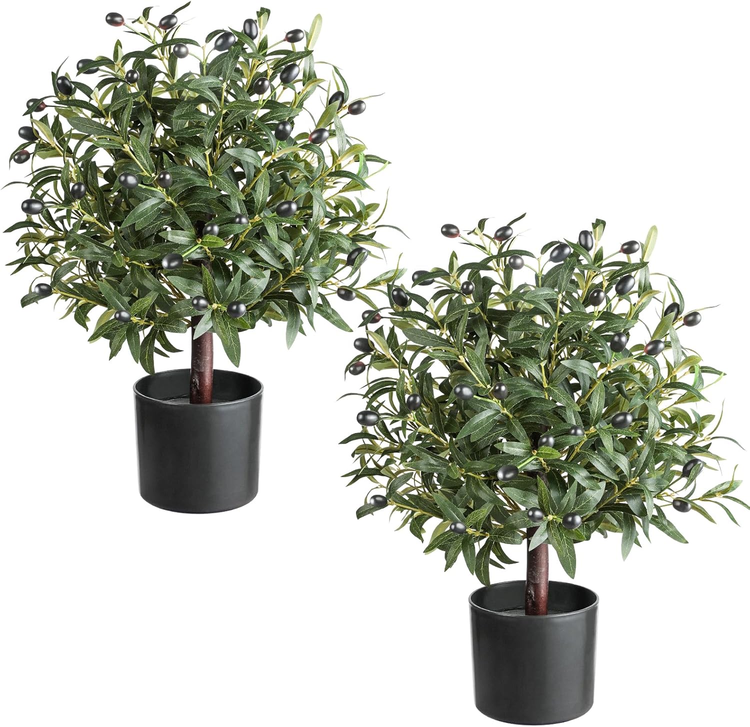 25" Tall Artificial Olive Topiary Ball Tree Set of 2 Pack, Olive Boxwood Topiary Ball Potted Bushes UV Resistant Potted Plants for Indoor Outdoor Home Garden
