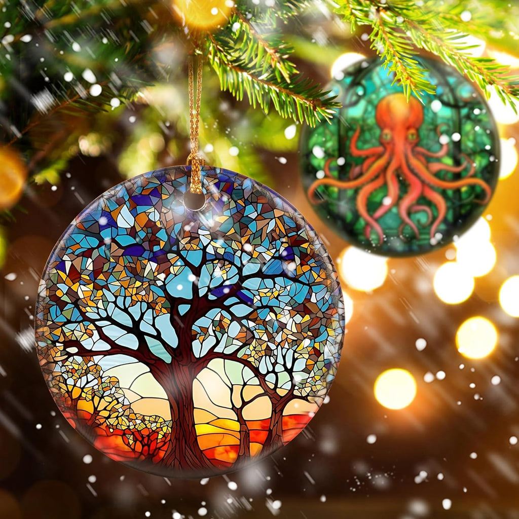 Touber Tree of Life Ornament, Christmas Decoration, Holiday Present Idea, Heirloom Keepsake, Round Ceramic, Bauble Present, Tree of Life