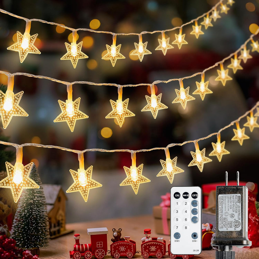 Star String Lights Plug in,33ft 100LED Star Christmas Lights with Remote and Timer, Fairy Lights Waterproof for Indoor Outdoor Bedroom Classroom Dorm Wedding Party Holiday Decor,Warm White