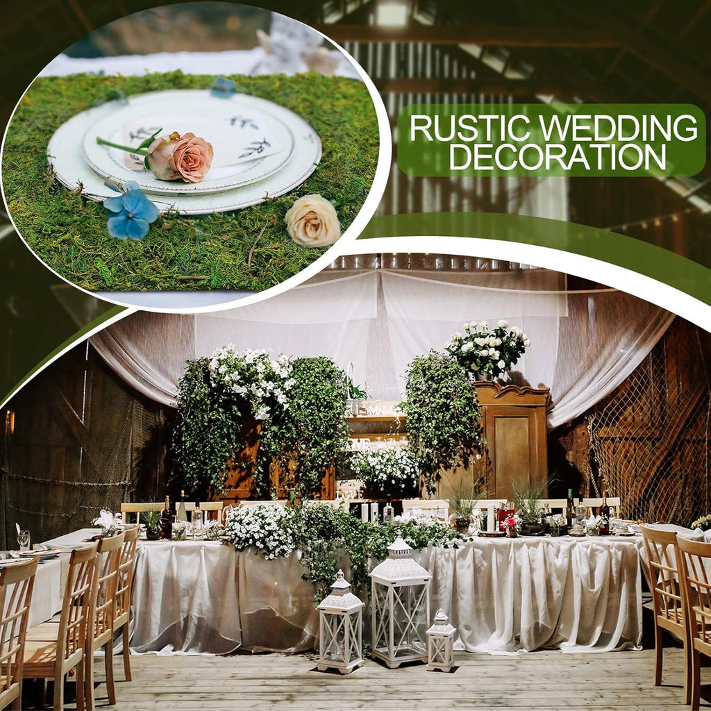 Jutom 2 Rolls Dried Moss Table Runner 12 x 40 Inch Preserved Sheet Moss Mat Artificial Green for Crafts Party Wedding Garden Decor