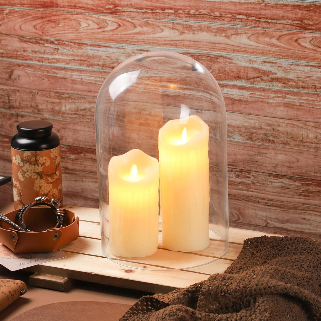 14" Tall Clear Glass Display Cloche, Dome Shape for Terrarium, Plants, Trinkets, Cakes, Figurines, LED Light String, Candle. Cloche Glass Dome, Bell Jar Display Case (1, 8"x14")